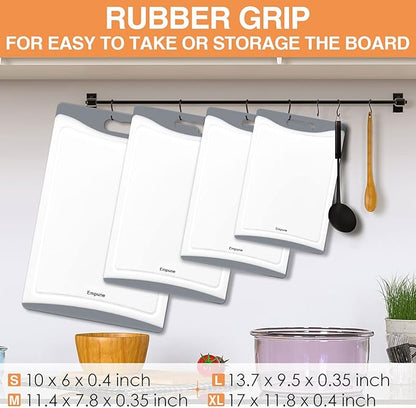 Extra Large Cutting Boards, Plastic Cutting Boards for Kitchen (Set of 4) Cutting Board Set Dishwasher Safe Chopping Board with Juice Grooves Easy-Grip Handles, Grey, Empune - Image 3