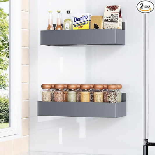 Mystozer Magnetic Spice Rack for Refrigerator, Kitchen Organizer and Storage Shelf, Grey(2 Pack) by Mystozer