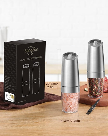 Sangcon Gravity Electric Pepper and Salt Grinder Mill Set Automatic Shakers Grinder with LED Light, Battery Powered Adjustable Coarseness One Hand Operation, Random X or XL Capacity - Image 6