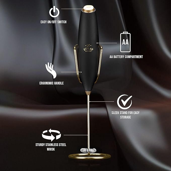 Zulay Kitchen Executive Series Luxury Gift Milk Frother with 4 Duracell Batteries – Handheld Electric Foam Maker for Coffee, Lattes & Hot Chocolate – Deluxe Finish, Ultimate Gift for Coffee Lovers - Image 3