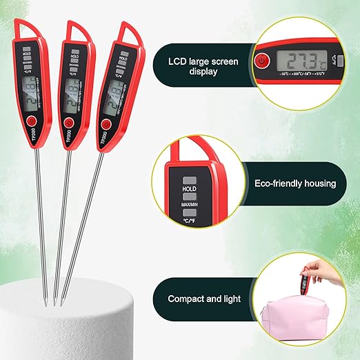 Copkim Instant Read Meat Thermometer with Long Probe 9.65 Inch Kitchen Cooking Food Candy Waterproof Digital Thermometer for BBQ Water Milk Yogurt Liquid(Pointed,Red) - Image 3
