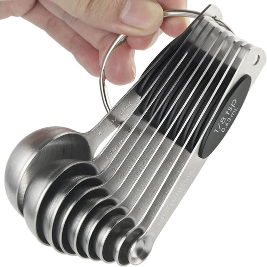 Magnetic Measuring Spoons Set of 9 Stainless Steel Stackable Measuring Spoons Heavy Duty Nesting Teaspoons Tablespoons for Measuring Dry and Liquid Ingredients by forkmannie