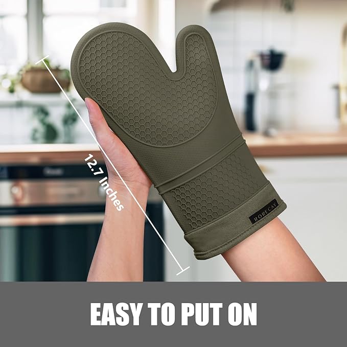 Rorecay 6pcs Oven Mitts and Pot Holders Sets for Kitchen, Extra Long Silicone Oven Gloves Heat Resistant 500 Degrees Non-Slip Potholders Hot Pads for Baking Cooking, Forest Night - Image 2