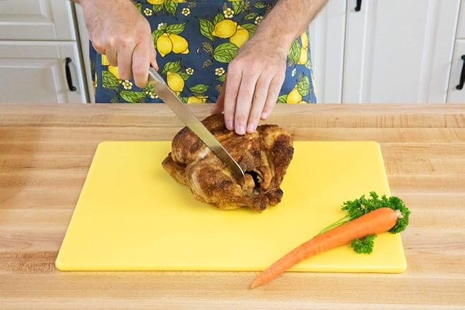 Thirteen Chefs Yellow Cutting Board - 18 x 12 Inch for Poultry and Chicken - Commercial Grade Plastic for Food Service, 1/2" Thick Dishwasher Safe Poly - Image 4