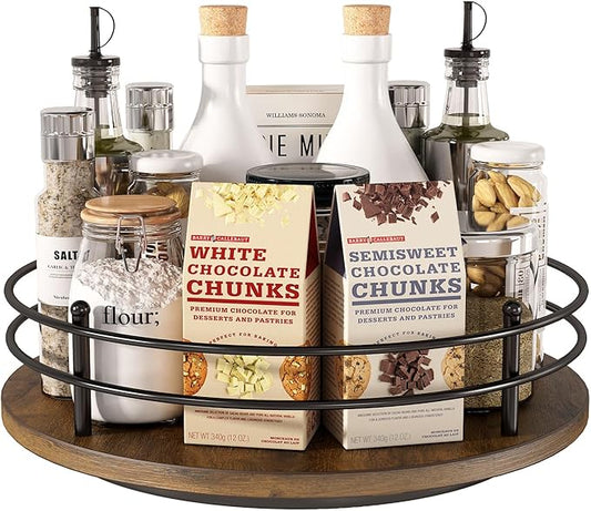 12" Lazy Susan Turntable Organizer,Round Wooden Lazy Susan Organization and Rotating Spice Rack for Dining Table,Pantry,Kitchen Countertop,Vanity,Cupboard and More. (Heightened Version,Round)