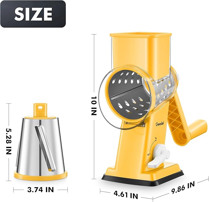 Geedel Rotary Cheese Grater - Upgraded Vegetable Shredder with 4 Interchangeable Blades, Easy to Clean Cheese Shredder with Handle, Kitchen Grater Nuts Grinder for Cutting Cheese, Vegetable, Nuts - Image 9