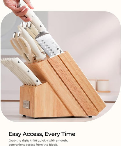 OOU 2026 Master Line 15-Piece German High Carbon Steel Knife Set - Professional Sharp Chef Knife with FSC Wooden Block - Ergonomic Handle Kitchen Knife Set with Steak Knives & Sharpener