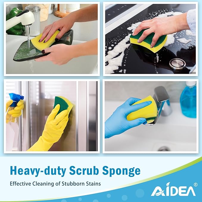 AIDEA Sponges Kitchen, 50 Pack Heavy Duty Dish Sponge, Cleaning Dish Scrubber Sponge for Home and Kitchen, Stink-Free Cleaning Supplies for Pots, Pans - Image 7