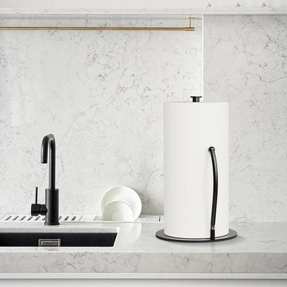 VEHHE Paper Towel Holder Countertop with Spring Arm, EVA Non-Slip Base, Freestanding Paper Towel Holder for Kitchen Bathroom (Black)