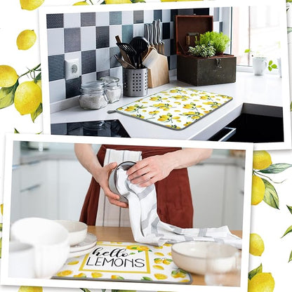 Zonon Dish Drying Mat for Kitchen Counter 16 x 24 Microfiber Absorbent Dish Drainer Rack Pads Fast Dry Mat Vintage Kitchen Decorations(Lemon) - Image 4