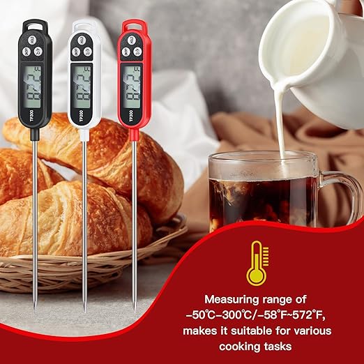 Copkim 12 Pcs Instant Read Meat Thermometer with Long Probe 9.65 Inch Kitchen Cooking Food Candy Waterproof Digital Thermometer for BBQ Water Milk Yogurt Liquid Cooking (Black,White,Red) - Image 5