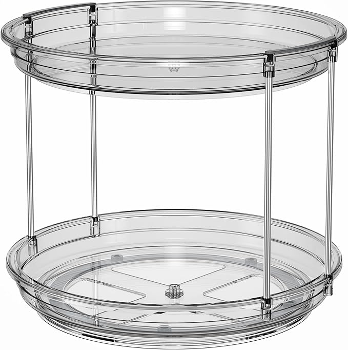 LAMU 2 Pack 2 Tier Lazy Susan Turntable Organizer 9.25'' Rotating Spice Rack Organization for Cabinet, Kitchen, Pantry, Countertop, Bathroom, Vanity, Medicine Cabinet Organizer, Grey - Image 9