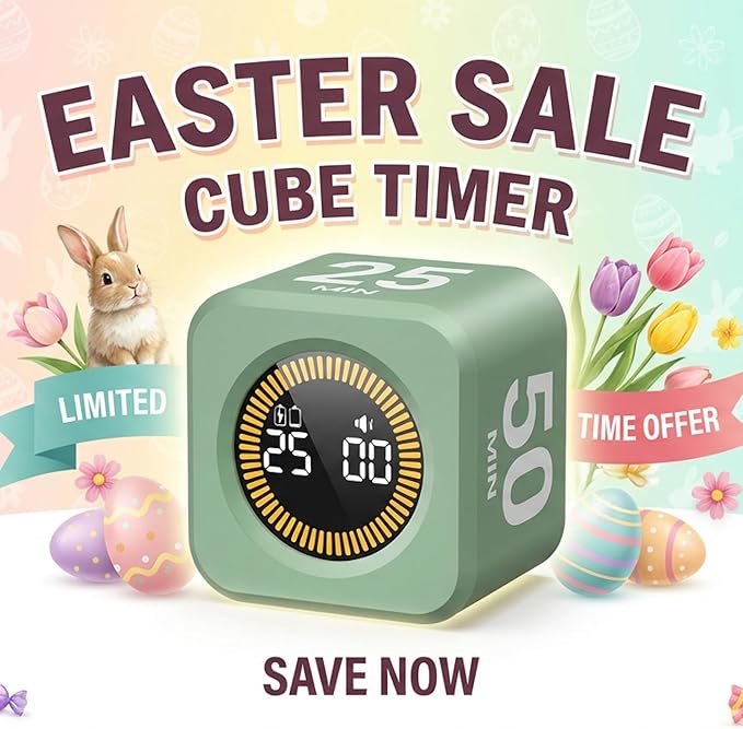 KADAMS Pomodoro Cube Timer Productivity Visual Timer - 5/10/25/50 Min Rotating Countdown (1, Green)