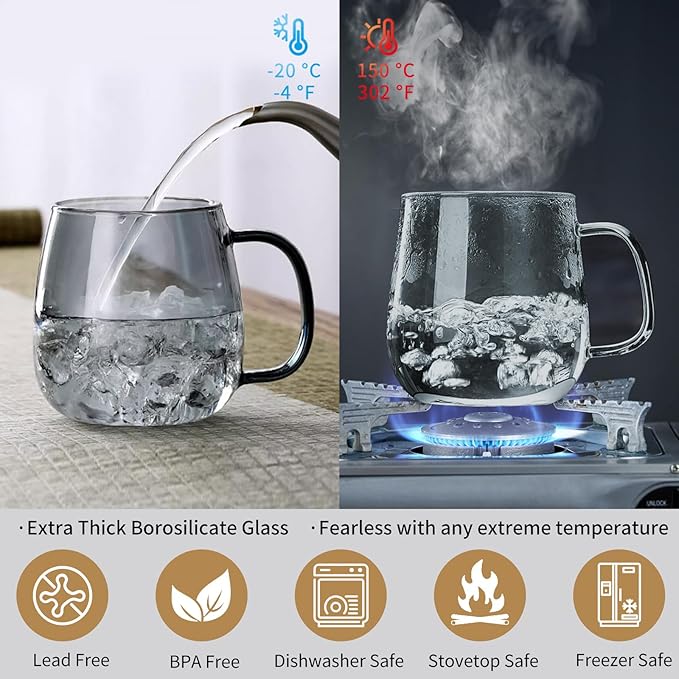Glass Tea Cup with Infuser and Lid, 17.6oz/520ml Large Borosilicate Teacup, Clear Mug for Loose Leaf Tea, Blooming Tea, Tea Bags - Perfect Christmas or Birthday Gift for Men. - Image 5