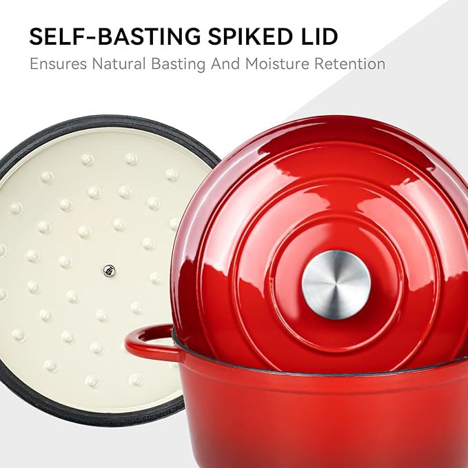 Miereirl 4.5 Quart Enameled Dutch Oven Pot with Lid, Cast Iron Dutch Oven with Dual Handles for Bread Baking, Cooking, Non-stick Enamel Coated Cookware (Red) - Image 5