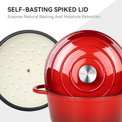 Miereirl 4.5 Quart Enameled Dutch Oven Pot with Lid, Cast Iron Dutch Oven with Dual Handles for Bread Baking, Cooking, Non-stick Enamel Coated Cookware (Red) - Image 5