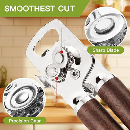 KULUNER Jar & Bottle Opener with Solid Walnut Wood Handle, Large Easy-Turn Knob, Manual Handheld Design for Arthritis & Weak Hands, Non-Slip Grip Kitchen Tool (Natural Walnut)
