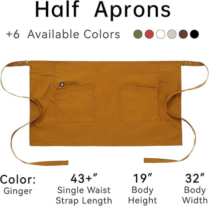 Unisex Waist Apron Half Bistro Apron Server Aprons with Pockets Waterproof 4251BY