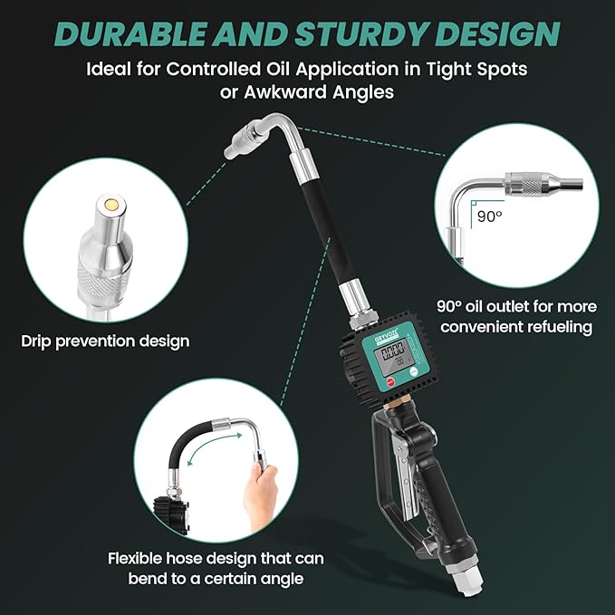 Digital Oil Control Valve Flow Meter Dispenser Nozzle, Pneumatic Oil Gun Dispenser with 1/2" NPT Inlet, Air Operated Digital Metering Dispensing Gun - Max Working Pressure 1500 PSI / 100 bar