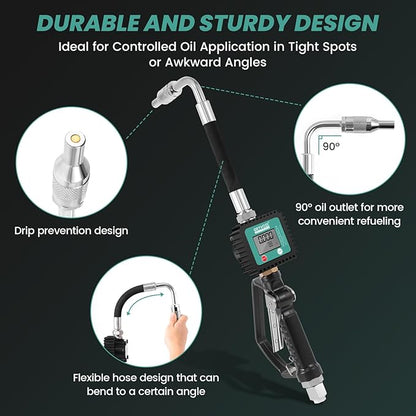 Digital Oil Control Valve Flow Meter Dispenser Nozzle, Pneumatic Oil Gun Dispenser with 1/2" NPT Inlet, Air Operated Digital Metering Dispensing Gun - Max Working Pressure 1500 PSI / 100 bar