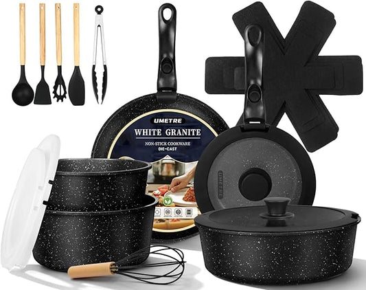 pots and Pans Set, Nonstick Cookware Set Detachable Handle, Induction Kitchen Cookware Sets with Removable Handle, Non Stick RV Cookware Set, Dishwasher ＆ Oven Safe (21 PCS)