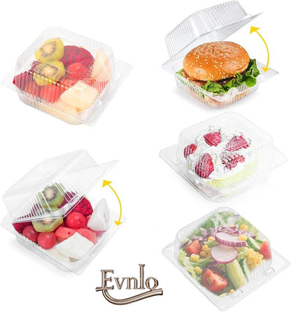 Evnlo 100 Count Clear Plastic Containers with Lids for Food, Thickened Disposable Sandwich Containers Clamshell Boxes for Cake Slice, Dessert, Hamburger, Salad, Pastry, Fruits, Takeout Tray
