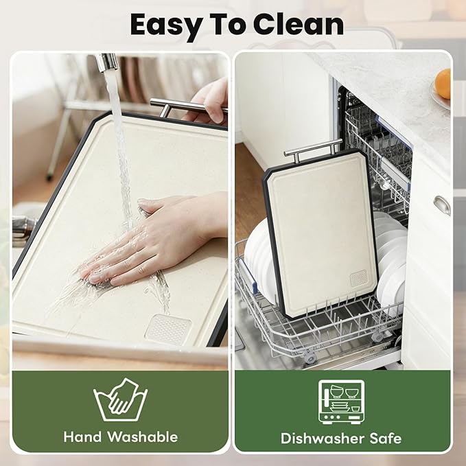Titanium Cutting Board for Kitchen, Double Sided Titanium Cutting Board with Juice Groove, Metal Chopping Board for Kitchen, Titanium & Wheat Straw PP, Dishwasher Safe, 16.3”×11”