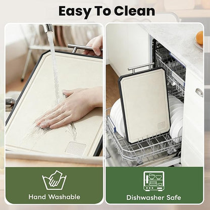 Titanium Cutting Board for Kitchen, Double Sided Titanium Cutting Board with Juice Groove, Metal Chopping Board for Kitchen, Titanium & Wheat Straw PP, Dishwasher Safe, 16.3”×11”
