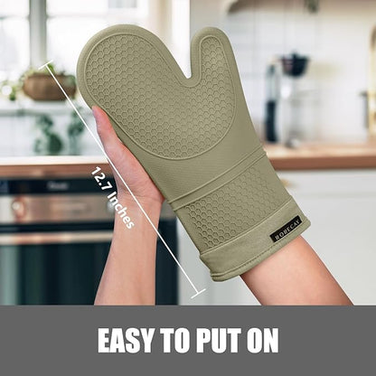 Rorecay 6pcs Oven Mitts and Pot Holders Sets Heat Resistant 500 Degrees, Extra Long Silicone Oven Gloves Non-Slip Potholders Hot Pads for Kitchen Baking Cooking, Quilted Liner, Martini Olive - Image 2
