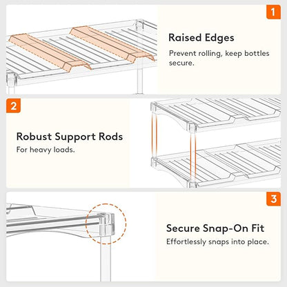 Lifewit Stackable Bottle Storage Organizer, Clear Freestanding Wine Holder for Cabinet, Large Slot Water Bottle Tumbler Cup Organizer for Pantry, Plastic Wine Rack for Fridge Cellar, 2Tier Hold 8