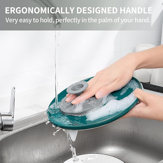 Silicone Sponge, BEAUTAIL Non-Scratch Scrub Sponges for Washing Dishes, Kitchen Fruit Vegetable Cleaning Brush, Long Lasting and Reusable Dishwashing Scrubber, Suction Up Hang Designed, 1 Pack, Gray - Image 2