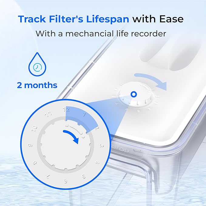 Waterdrop 35-Cup Slim Water Filter Dispenser, Large Capacity, 200-Gallon Long-Life, Faster Filtration, Reduces Chlorine, PFOA/PFOS and More, BPA Free, White (with 1 Filter) - Image 8