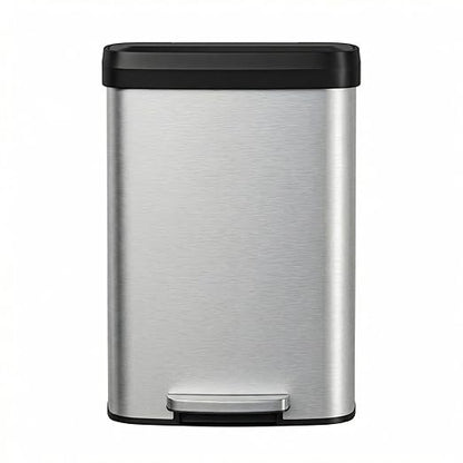 Garvee 13 gal / 50 L Stainless Steel Trash Can with Lid, Large Garbage Can for Kitchen, Rustproof Step-on Kitchen Metal Trash Bin with Liner Rim, Rear Handle, Soft Close Plastic Lid, Silver by Garvee