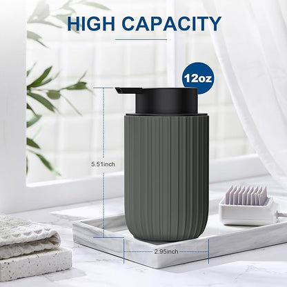 Ceramic Foaming Soap Dispenser, 12 oz Bathroom Foam Hand Soap Dispenser, Refillable Lotion Soap Dispenser with Removable Pump for Kitchen Hand Wash Dispenser, Modern Home Decor(2Pack-Matte Grey)