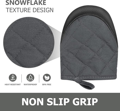 1 Pair Short Oven Mitts - Silicone Kitchen Oven Gloves High Heat Resistant 500℉, Mini Oven Mits with Non-Slip Grip Surfaces and Hanging Loop for BBQ, Baking, Cooking and Grilling (Solid Gray) - Image 4