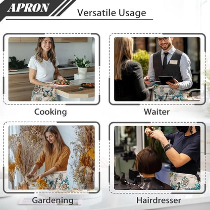 Server Apron with 3 Pockets, Waterproof Oil Waitress Waiter Half Apron for Restaurant Hotel Kitchen Cafe