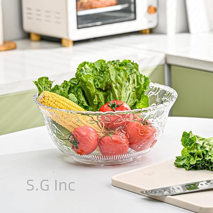 S.G Premium Quality 2 Gallon / 8 Quart Clear Plastic Punch Bowl - Embroidered Design with Elegant look Serving Bowl. (Punch Bowl Only)