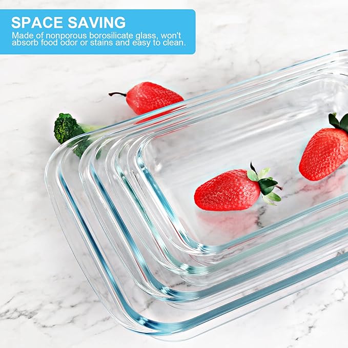 KOMUEE 8 Pieces Glass Baking Dish with Lids Rectangular Glass Baking Pan Bakeware Set with BPA Free Lids, Baking Pans for Lasagna, Leftovers, Cooking, Kitchen, Fridge-to-Oven,Blue - Image 4