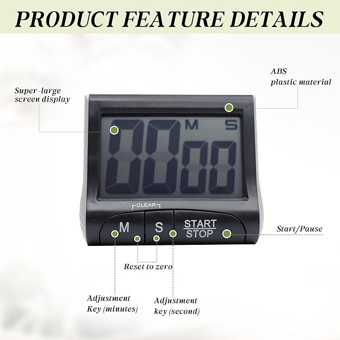 Large LCD Display Kitchen Timer -Magnetic Digital Timers,Loud Alarm,Memory and Fast Forward Function,Cooking Timers for Kitchen,Gym, Meeting, Classroom,Study,Work,Outdoor Activities(Black)