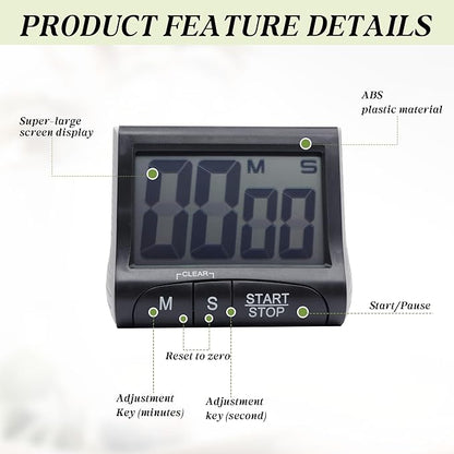 Large LCD Display Kitchen Timer -Magnetic Digital Timers,Loud Alarm,Memory and Fast Forward Function,Cooking Timers for Kitchen,Gym, Meeting, Classroom,Study,Work,Outdoor Activities(Black)