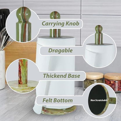 Handmade Green Onyx Paper Towel Holder – Unique Natural Stone Stand for Kitchen or Bathroom – Translucent Green Marble with Ivory Veining – Luxury Housewarming Gift