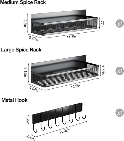 Aufworld Magnetic Spice Rack for Refrigerator, 3 Pack Magnetic Shelf, Moveable Fridge Organizer with 8-Hook Rack, Seasoning Organizer for Kitchen - Image 2
