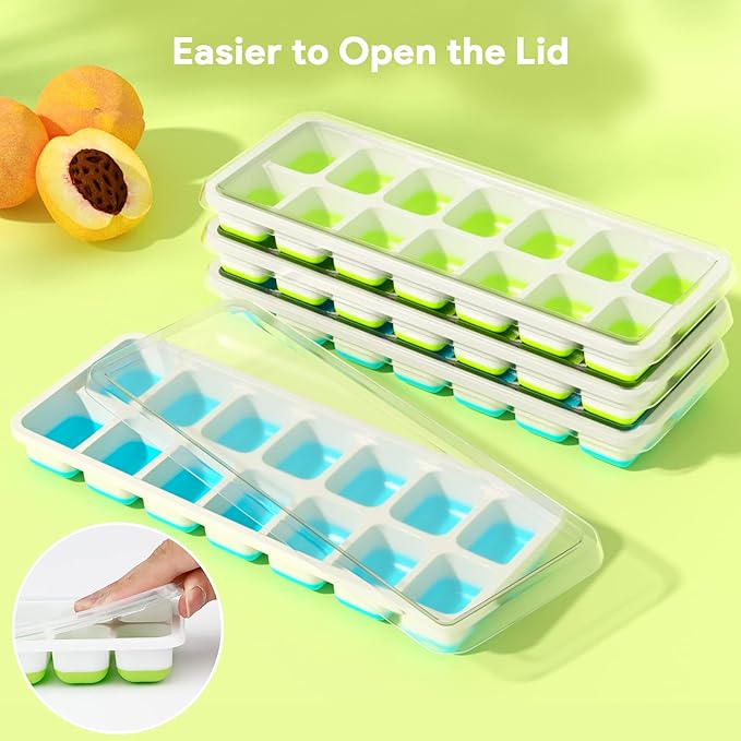 Ice Cube Trays 4 Pack, Airabc Silicone with Removable Lid, Easy-Release Flexible 14-cube Trays, LFGB Certified and BPA Free, Stackable Covers for Cocktail, Freezer - Image 7