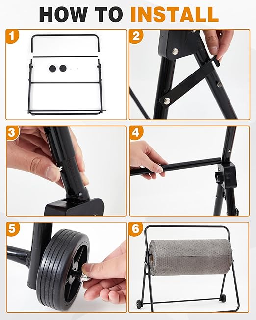 Blulu Adjustable/Mobile Mat Roll Holder with Wheels Oil Absorbent Pads Holder Portable Mat Dispenser Utility Cart Accessories for Workshop Garage Factory, Easy to Move(Adjustable Style)
