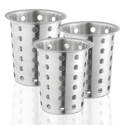 OCS Parts Stainless Steel Utensil Drying Cups | Stainless Steel | Set of 3 | Perforated Kitchen Flatware and Silverware Holder by OCSParts