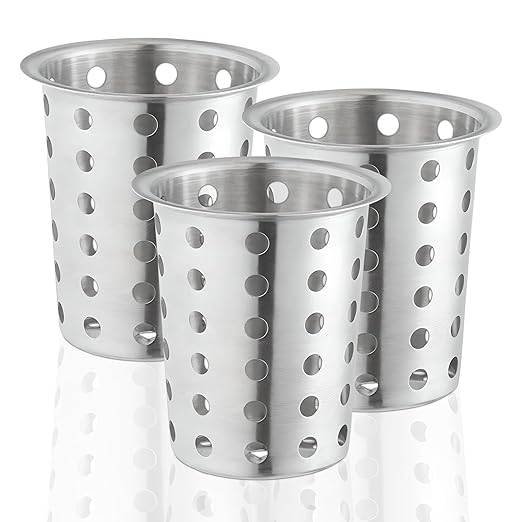 OCS Parts Stainless Steel Utensil Drying Cups | Stainless Steel | Set of 3 | Perforated Kitchen Flatware and Silverware Holder by OCSParts
