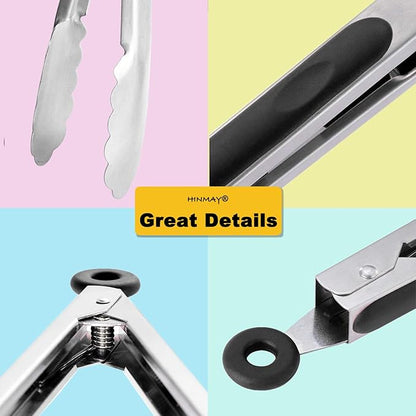 HINMAY Stainless Steel Kitchen Tongs 9-Inch Cooking Tongs, Set of 3 - Image 4