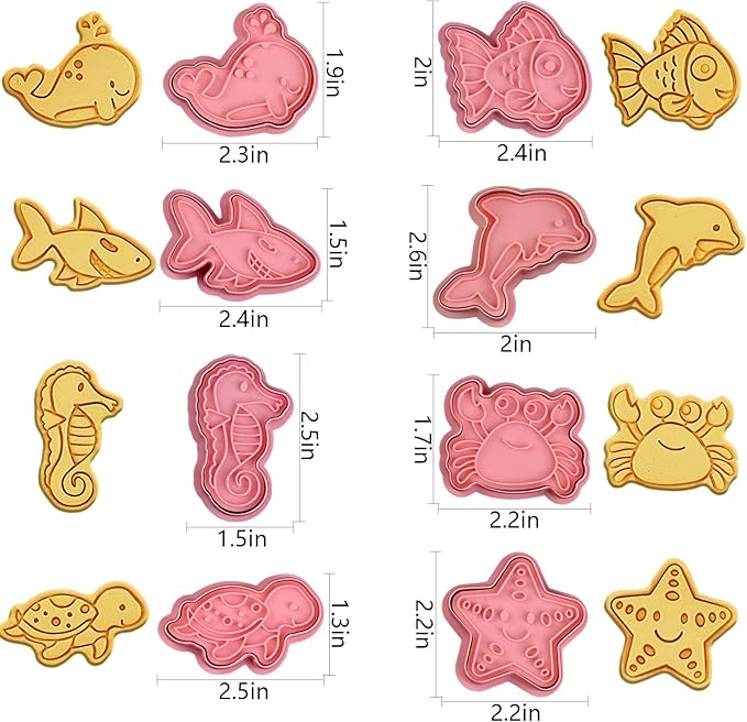 Ocean Cookie Cutters With Plunger Stamps Set,8 Piece See Cookie Cutters,Sea Embossing Cutter For Fondant Biscuit Cheese Baking