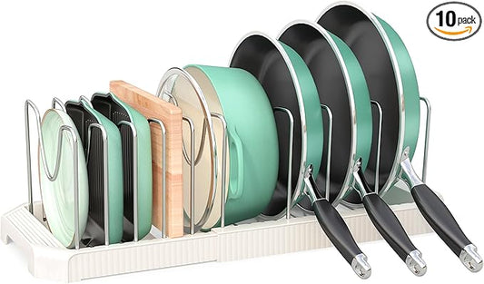 Pots and Pans Organizer for under Cabinet, Pan Pot Organizers inside Cabinet, Expandable Organizer with 10 Adjustable Dividers for Cookie Sheets, Cutting Boards, Pot Lids, Cookware - Frying Pan Rack by Pantasia