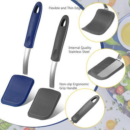 Silicone Cookie Spatula Turner 2 Pack Mini Brownie Spatula Flexible Kitchen Small Silicone Turner for Nonstick Cookware Heat Resistant No Scratch Flipper for Egg Pancake(Gray, Blue) - Image 3